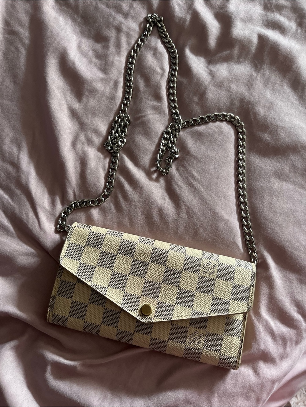 Authentic Louis Vuitton Damier Azur Envelope Crossbody in Cream and Blue-Gray